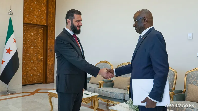 President Ahmad al-Sharaa meets with a delegation representing the Damascus Chamber of Industry and the Damascus and Rural Damascus Chambers of Commerce at the People’s Palace in Damascus, Syria, on June 23, 2026. The me...