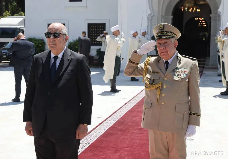 Algerian President Abdelmadjid Tebboune, Supreme Commander of the Armed Forces and Minister of National Defence, presides over a ceremony to confer military ranks and award decorations at the People's Palace in Algiers,...