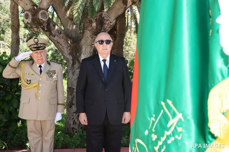 Algerian President Abdelmadjid Tebboune, Supreme Commander of the Armed Forces and Minister of National Defence, presides over a ceremony to confer military ranks and award decorations at the People's Palace in Algiers,...
