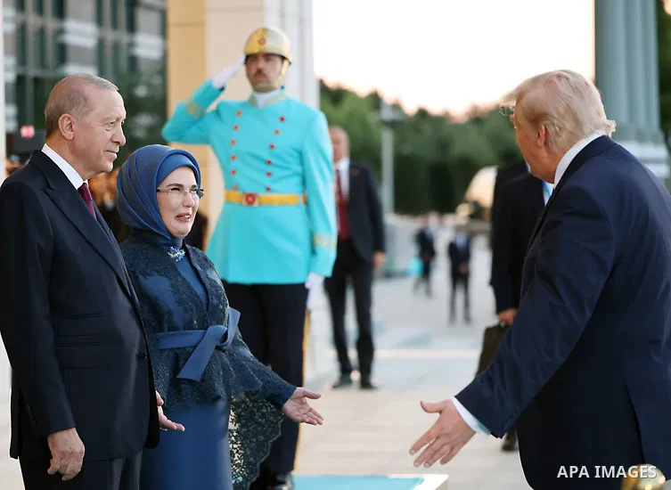 Turkish President Recep Tayyip Erdoğan and First Lady Emine Erdoğan attend an official reception and state dinner at the Presidential Complex in Ankara, Türkiye, on July 7, 2026, in honor of the heads of state and govern...