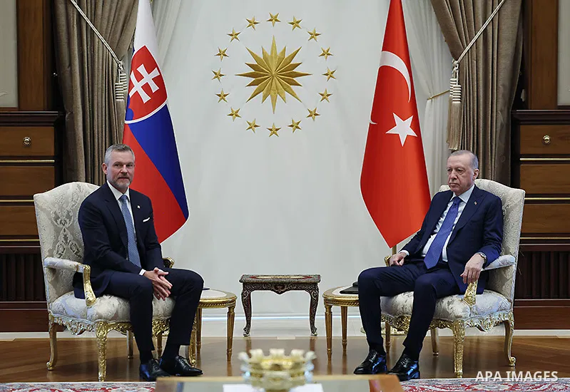 Turkish President Recep Tayyip Erdogan meets Slovak President Peter Pellegrini at the Presidential Complex in Ankara, Turkey, on July 9, 2026, on the sidelines of the 36th NATO Heads of State and Government Summit hosted...