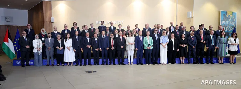 Palestinian Prime Minister Mohammad Mustafa and European Commissioner for the Mediterranean Dubravka Šuica co-chair the second ministerial meeting of the Palestine Donors Group at the European Commission headquarters in...