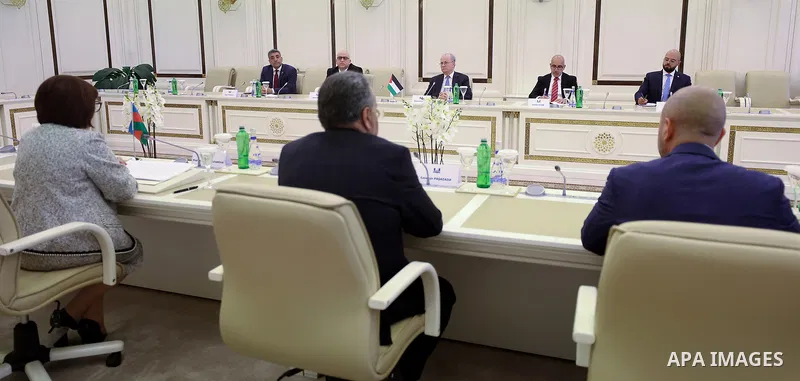 Palestinian Prime Minister Mohammad Mustafa meets with Sahiba Gafarova, Speaker of the National Assembly of Azerbaijan, in Baku, Azerbaijan, on July 16, 2026. During the meeting, the two discussed bilateral relations, an...