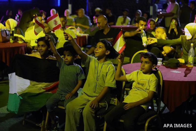 Displaced Palestinians gather to watch the FIFA World Cup 2026 final between Argentina and Spain in Gaza City, on July 20, 2026. Photo by Belal Osama \ apaimages