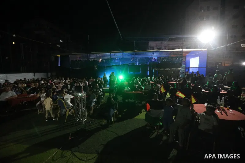 Displaced Palestinians gather to watch the FIFA World Cup 2026 final between Argentina and Spain in Gaza City, on July 20, 2026. Photo by Belal Osama \ apaimages