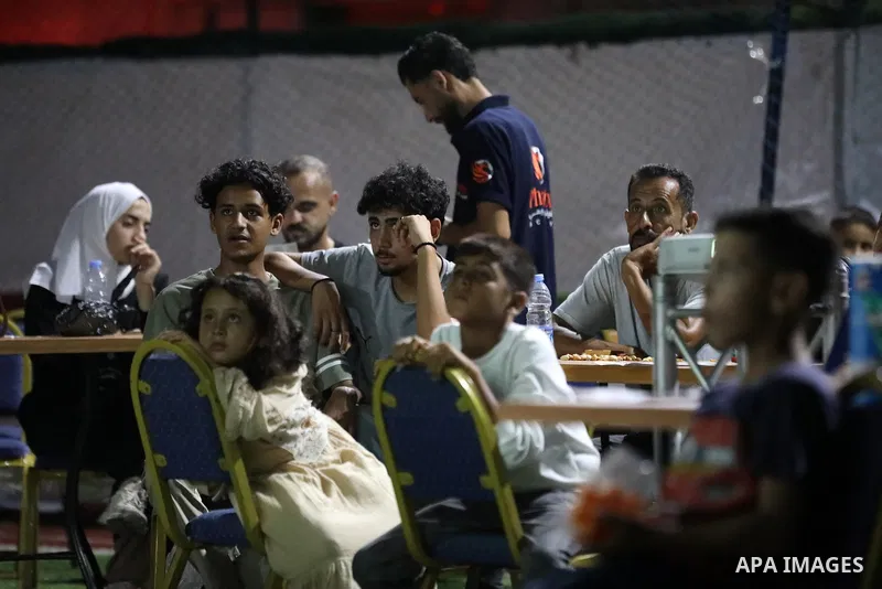 Displaced Palestinians gather to watch the FIFA World Cup 2026 final between Argentina and Spain in Gaza City, on July 20, 2026. Photo by Belal Osama \ apaimages