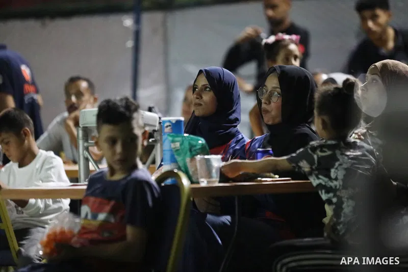 Displaced Palestinians gather to watch the FIFA World Cup 2026 final between Argentina and Spain in Gaza City, on July 20, 2026. Photo by Belal Osama \ apaimages
