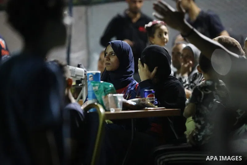 Displaced Palestinians gather to watch the FIFA World Cup 2026 final between Argentina and Spain in Gaza City, on July 20, 2026. Photo by Belal Osama \ apaimages
