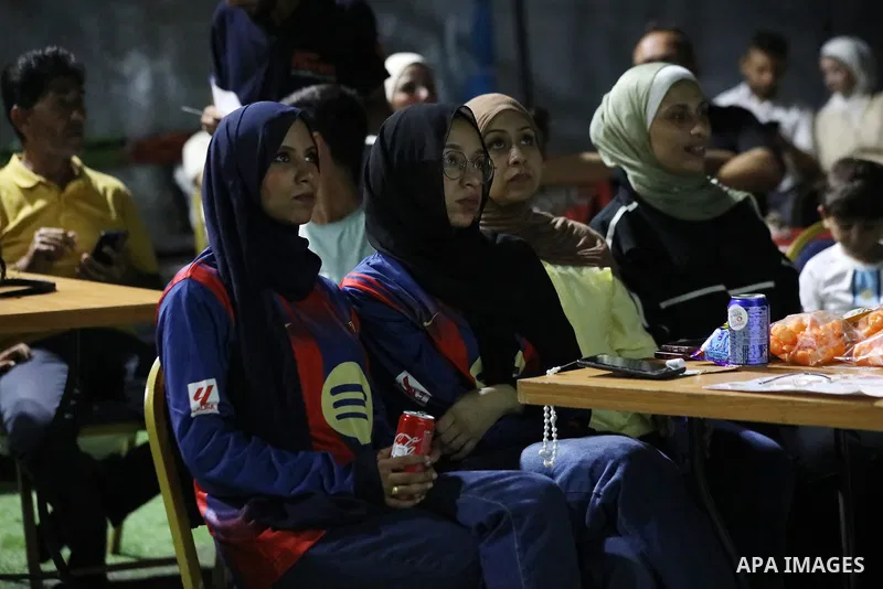 Displaced Palestinians gather to watch the FIFA World Cup 2026 final between Argentina and Spain in Gaza City, on July 20, 2026. Photo by Belal Osama \ apaimages