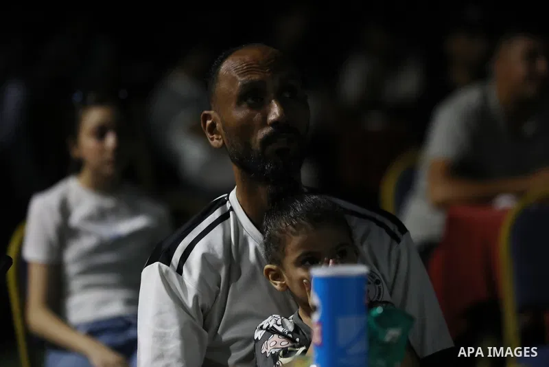 Displaced Palestinians gather to watch the FIFA World Cup 2026 final between Argentina and Spain in Gaza City, on July 20, 2026. Photo by Belal Osama \ apaimages