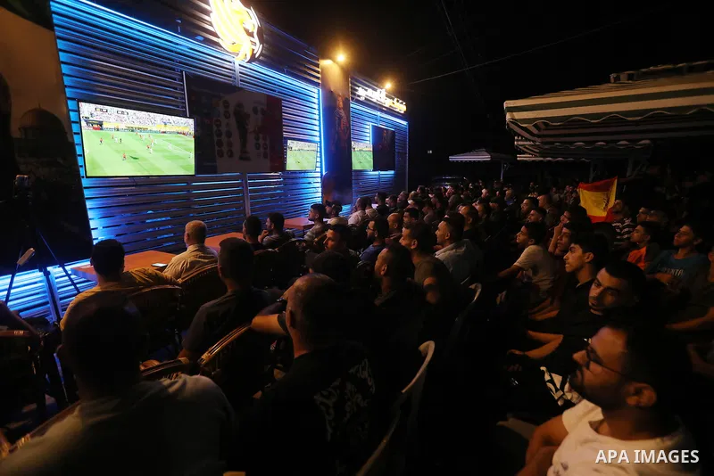 Displaced Palestinians gather to watch the FIFA World Cup 2026 final between Argentina and Spain in Gaza City, on July 20, 2026. Photo by Belal Osama \ apaimages
