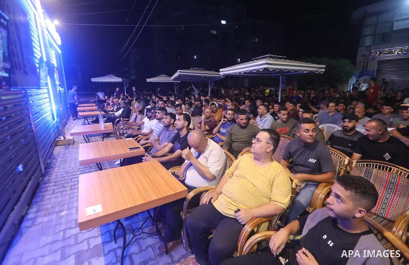 Displaced Palestinians gather to watch the FIFA World Cup 2026 final between Argentina and Spain in Gaza City, on July 20, 2026. Photo by Belal Osama \ apaimages