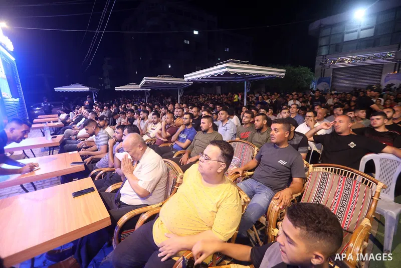 Displaced Palestinians gather to watch the FIFA World Cup 2026 final between Argentina and Spain in Gaza City, on July 20, 2026. Photo by Belal Osama \ apaimages