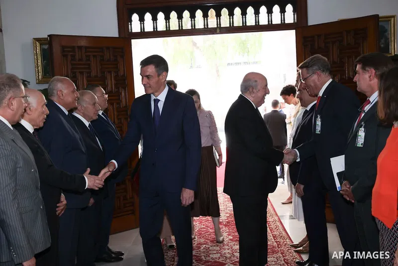 Algerian President Abdelmadjid Tebboune receives Spanish Prime Minister Pedro Sánchez at El Mouradia Palace in Algiers, Algeria, on July 20, 2026. Sánchez is on an official visit to Algeria to hold talks with Algerian of...