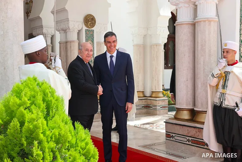 Algerian President Abdelmadjid Tebboune receives Spanish Prime Minister Pedro Sánchez at El Mouradia Palace in Algiers, Algeria, on July 20, 2026. Sánchez is on an official visit to Algeria to hold talks with Algerian of...