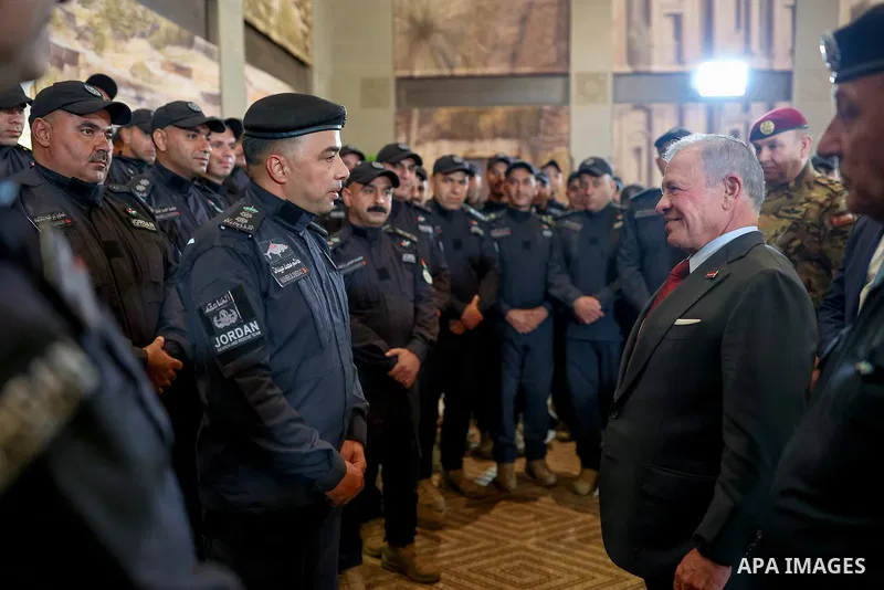 Jordan’s King Abdullah II meets members of the Jordan International Search and Rescue Team of the Public Security Directorate and Civil Defense following their return from a humanitarian mission in Venezuela after two ea...