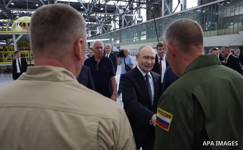 Russian President Vladimir Putin visits the Irkutsk Aviation Plant, operated by Yakovlev and part of the United Aircraft Corporation (UAC) under the Rostec State Corporation, during a visit to Irkutsk, Russia, on July 24...