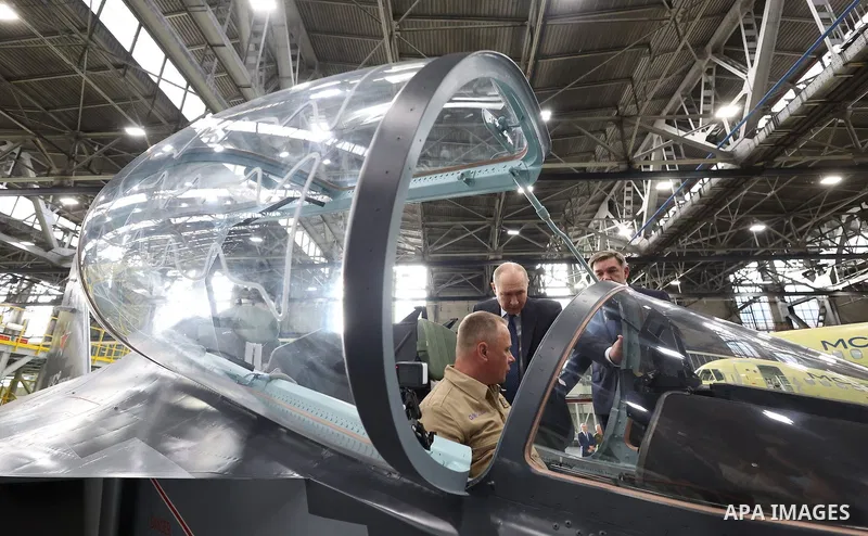 Russian President Vladimir Putin visits the Irkutsk Aviation Plant, operated by Yakovlev and part of the United Aircraft Corporation (UAC) under the Rostec State Corporation, during a visit to Irkutsk, Russia, on July 24...