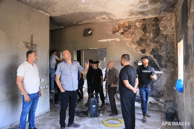 Palestinians inspect damage to their homes and property following an attack carried out by Israeli settlers in the village of Tell, near the West Bank city of Nablus, on Saturday, July 25, 2026. Photo by Mohammed Nasser\...