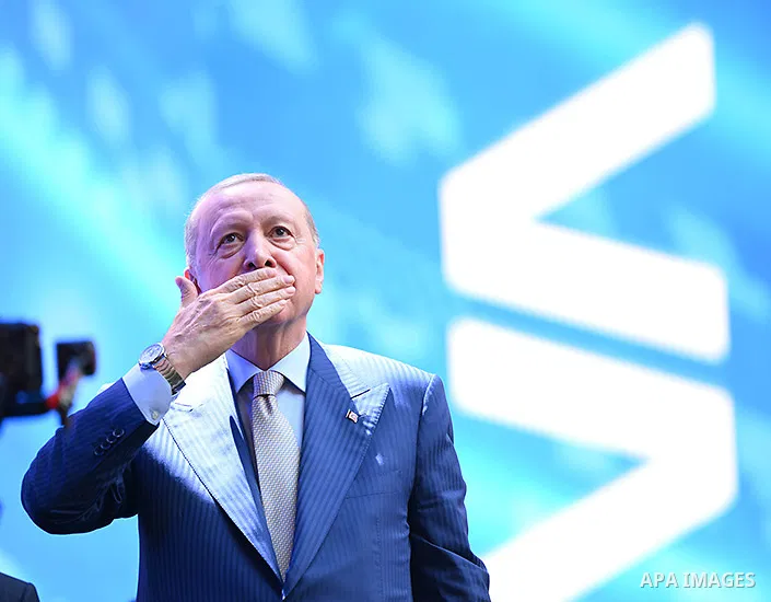 Turkish President Recep Tayyip Erdogan attends the closing program of the Turkish Youth Foundation (TÜGVA) Summer Schools at the Ali Sami Yen Sports Complex (RAMS Park) in Istanbul, Turkey, on August 1, 2026. Photo by Tu...