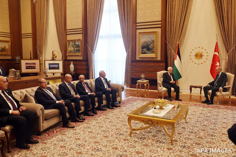 Palestinian President Mahmoud Abbas meets with Turkish President Recep Tayyip Erdogan in Ankara, Turkey, on August 12, 2026. Photo by Thaer Ganaim\ apaimages