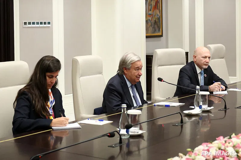 Iranian President Masoud Pezeshkian meets United Nations Secretary-General Antonio Guterres on the sidelines of the Shanghai Cooperation Organization summit in Bishkek, Kyrgyzstan, on September 1, 2026. Photo by Iranian...