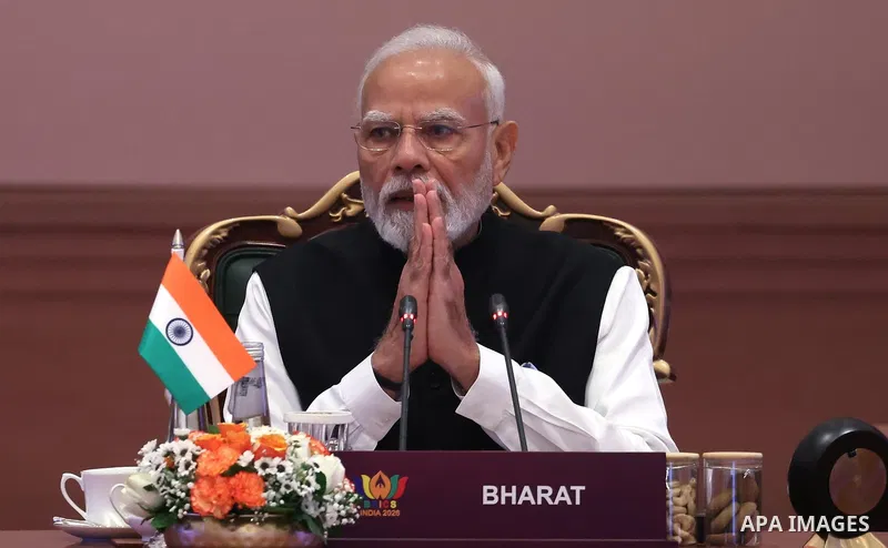Russian President Vladimir Putin attends the 18th BRICS summit alongside leaders of the group’s member states in New Delhi, India, on September 12, 2026. Hosted by India, the summit brings together BRICS leaders to discu...