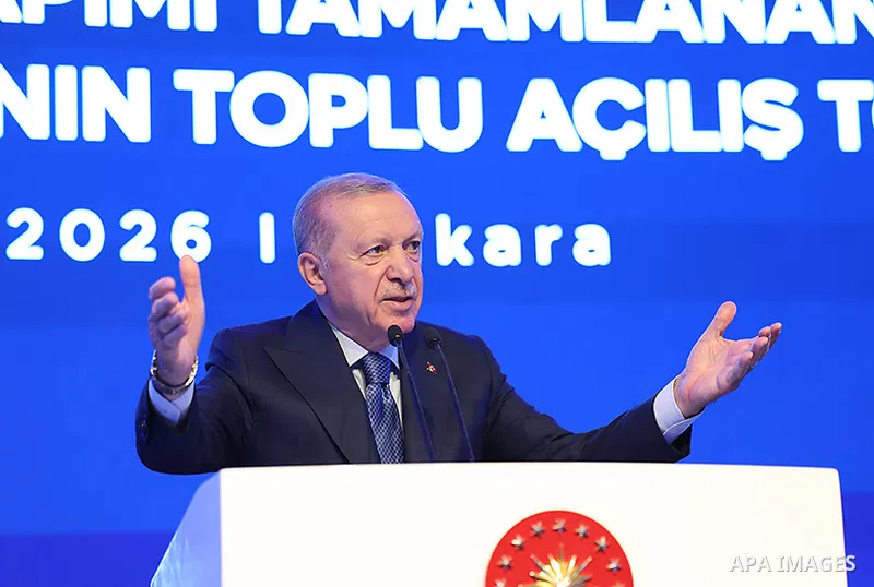 Turkish President Recep Tayyip Erdogan attends a ceremony marking the opening of the 2026-2027 academic year and the inauguration of several educational projects at Gazi Anatolian High School in Ankara, Turkey, on Septem...