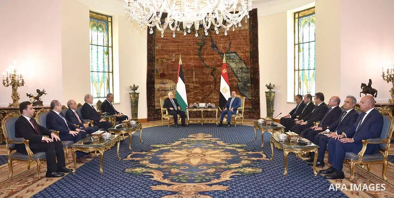 Egyptian President Abdel Fatah al-Sisi meets Palestinian President Mahmoud Abbas in Cairo, Egypt, on September 16, 2026. The two leaders discussed the latest developments concerning the Palestinian cause and regional iss...