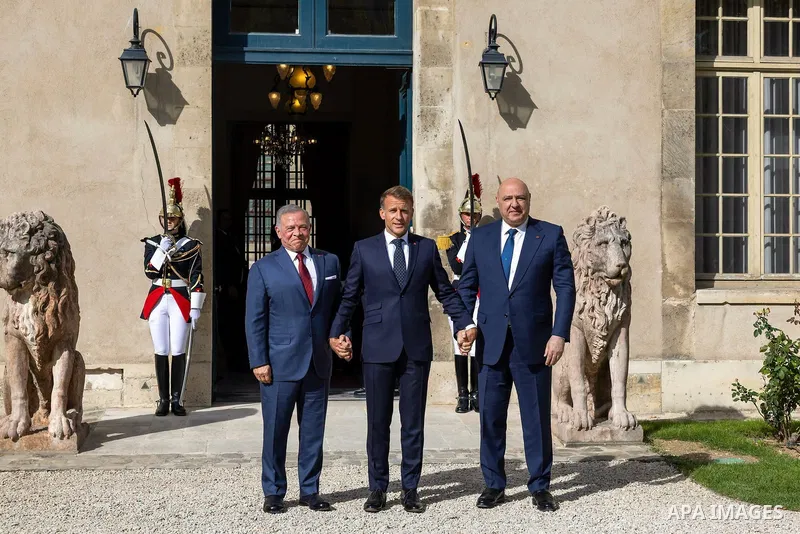 Jordan’s King Abdullah II, French President Emmanuel Macron and Lebanese President Joseph Aoun hold a trilateral meeting in Paris, France, on September 17, 2026. The leaders discussed cooperation and coordination on issu...