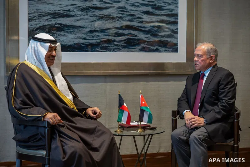 Jordan’s King Abdullah II holds separate meetings with Kuwait Crown Prince Sheikh Sabah Khaled Al-Hamad Al-Sabah and Lebanese Prime Minister Nawaf Salam in New York City, United States, on September 21, 2026, on the side...
