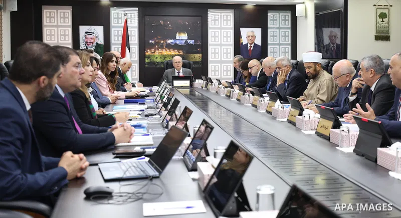 Palestinian Prime Minister Mohammad Mustafa chairs the weekly cabinet meeting in Ramallah, West Bank, on September 22, 2026. Mustafa briefed cabinet members on political efforts and contacts with international partners o...