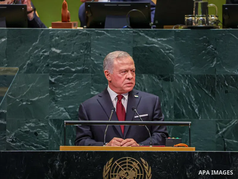 Jordan’s King Abdullah II delivers Jordan’s address during the 81st session of the United Nations General Assembly at UN Headquarters in New York City, United States, on September 22, 2026. Crown Prince Al Hussein bin Ab...