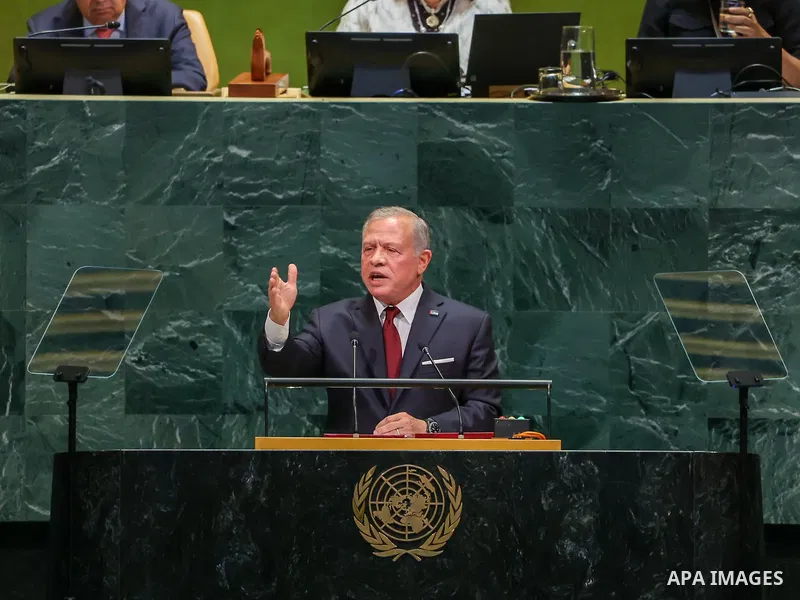 Jordan’s King Abdullah II delivers Jordan’s address during the 81st session of the United Nations General Assembly at UN Headquarters in New York City, United States, on September 22, 2026. Crown Prince Al Hussein bin Ab...