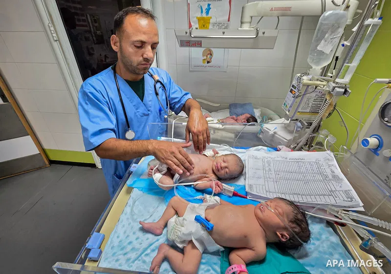 Palestinian newborns receive care in the neonatal unit at Nasser Medical Complex in Khan Younis, southern Gaza Strip, on September 26, 2026. The unit has 14 incubators but is caring for 24 newborns, reflecting growing pr...