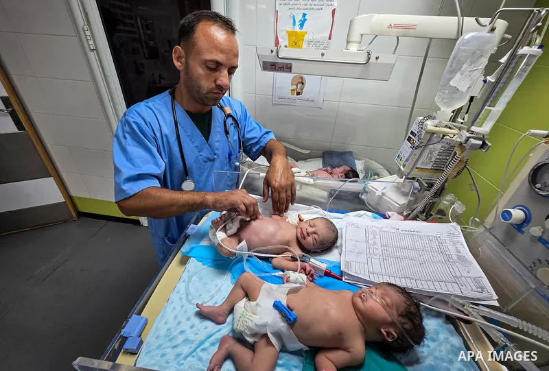 Palestinian newborns receive care in the neonatal unit at Nasser Medical Complex in Khan Younis, southern Gaza Strip, on September 26, 2026. The unit has 14 incubators but is caring for 24 newborns, reflecting growing pr...