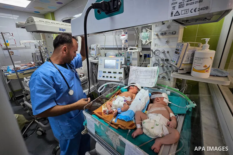 Palestinian newborns receive care in the neonatal unit at Nasser Medical Complex in Khan Younis, southern Gaza Strip, on September 26, 2026. The unit has 14 incubators but is caring for 24 newborns, reflecting growing pr...