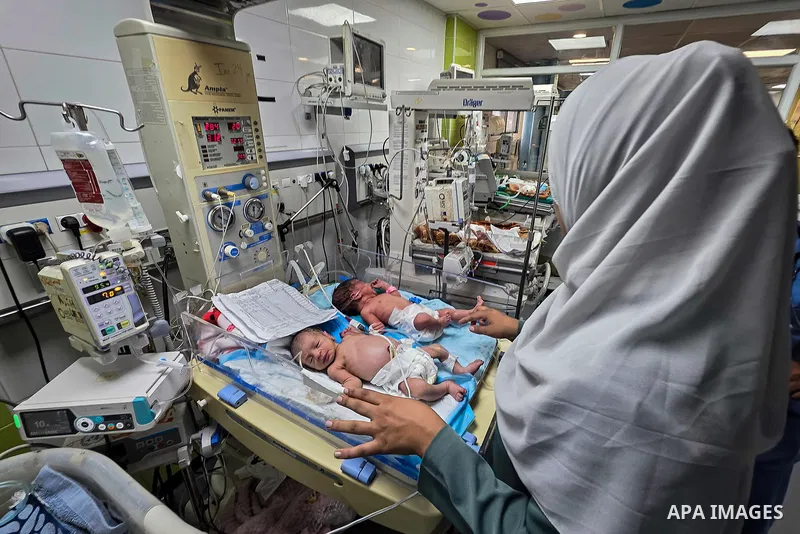 Palestinian newborns receive care in the neonatal unit at Nasser Medical Complex in Khan Younis, southern Gaza Strip, on September 26, 2026. The unit has 14 incubators but is caring for 24 newborns, reflecting growing pr...