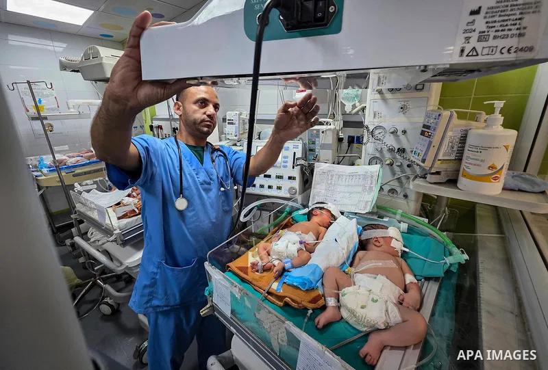Palestinian newborns receive care in the neonatal unit at Nasser Medical Complex in Khan Younis, southern Gaza Strip, on September 26, 2026. The unit has 14 incubators but is caring for 24 newborns, reflecting growing pr...