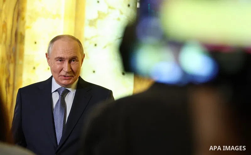 Russian President Vladimir Putin answers questions from media representatives in St. Petersburg, Russia, on September 25, 2026. Putin said proposals for settling the war in Ukraine remain on the table but that Moscow wou...
