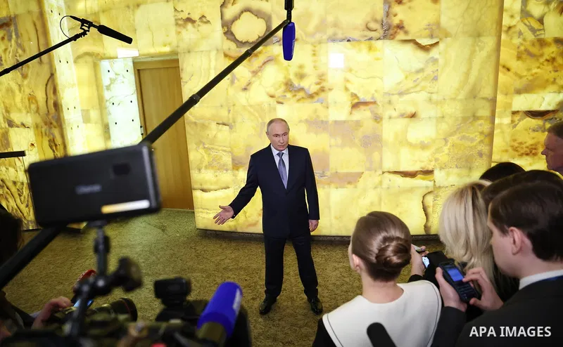 Russian President Vladimir Putin answers questions from media representatives in St. Petersburg, Russia, on September 25, 2026. Putin said proposals for settling the war in Ukraine remain on the table but that Moscow wou...
