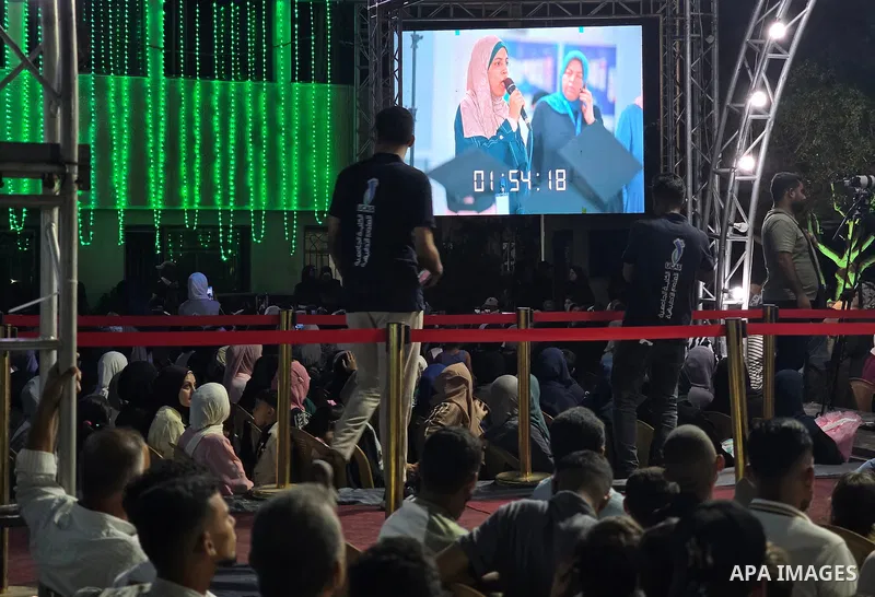 Students attend a graduation ceremony for 180 graduates of the University College of Applied Sciences, as part of the “Phoenix” graduating class, in Khan Younis, southern Gaza Strip, on September 27, 2026. The ceremony c...