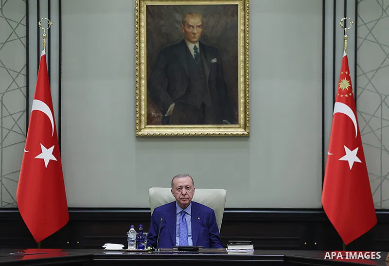 Turkish President Recep Tayyip Erdogan chairs a Presidential Cabinet meeting at the Presidential Complex in Ankara, Turkey, on September 28, 2026. Photo by Turkish presidency \ apaimages
