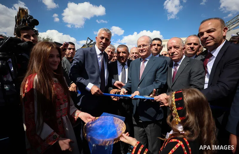 Palestinian Prime Minister Mohammad Mustafa delivers a speech during the opening of the Palestine Construction Industries Exhibition in Hebron, in the West Bank, on October 3, 2026. Mustafa said Palestinians continue to...