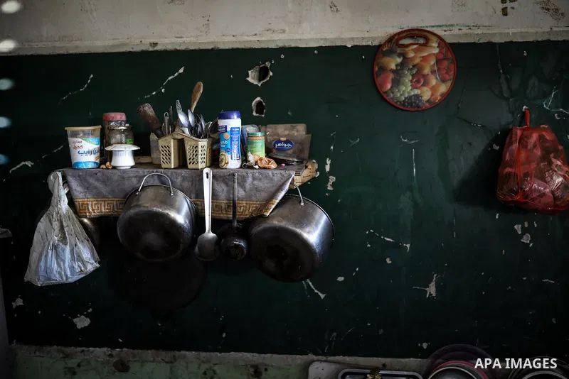Displaced Palestinians continue their daily life inside a school that has been turned into a shelter in Gaza City, in the Gaza Strip, on October 7, 2026, on the third anniversary of the outbreak of the war. Schools acros...