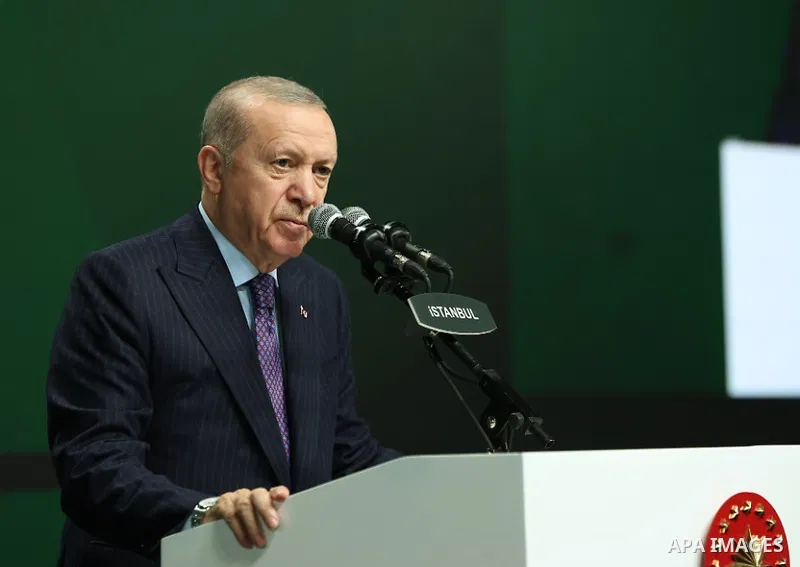 Turkish President Recep Tayyip Erdogan delivers a speech during a ceremony marking the inauguration of several projects and the groundbreaking of others at Istanbul University's hospitals in the Capa and Esenyurt distric...