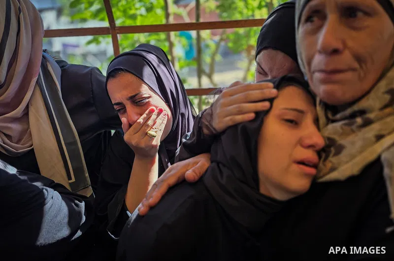 Mourners bid farewell to Palestinian child Majd Mohammed Hassan Abdel Hadi at Nasser Medical Complex in Khan Younis, in the southern Gaza Strip, on October 20, 2026. His body was recovered from the site of an Israeli str...