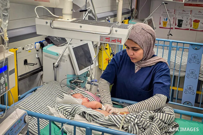 Palestinian children receive medical care at Nasser Medical Complex in Khan Younis, southern Gaza Strip, on October 27, 2026, amid reports of multiple cases of bacterial meningitis accompanied by bloodstream infections a...
