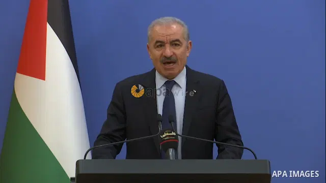 Palestinian Prime Minister Mohammad Ishtayeh, speaks during the weekly meeting of his government, in the West Bank city of Ramallah STORYLINE Palestinian Prime Minister Mohammad Ishtayeh today strongly condemned the Isra...