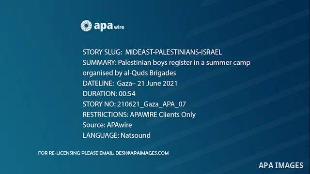 Palestinian boys register in a summer camp organised by al-Quds Brigades, the armed wing of the Palestinian Islamic Jihad movement. STORYLINE This month, Islamic Jihad begins registering children from seven to 15 years o...